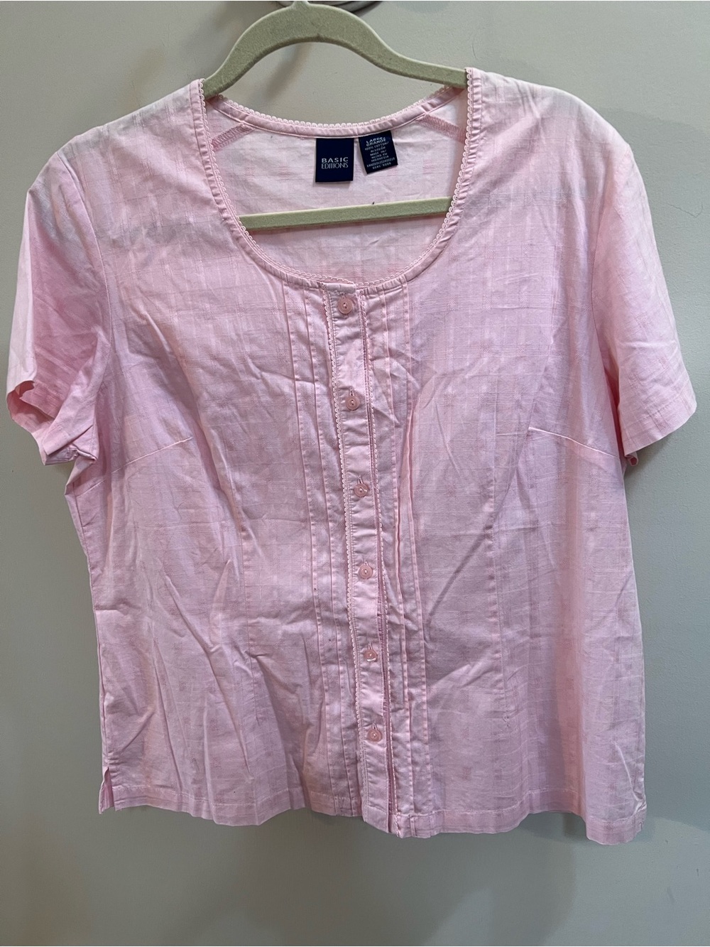 Basic Editions Light Pink Button-Front Short Sleeve Shirt